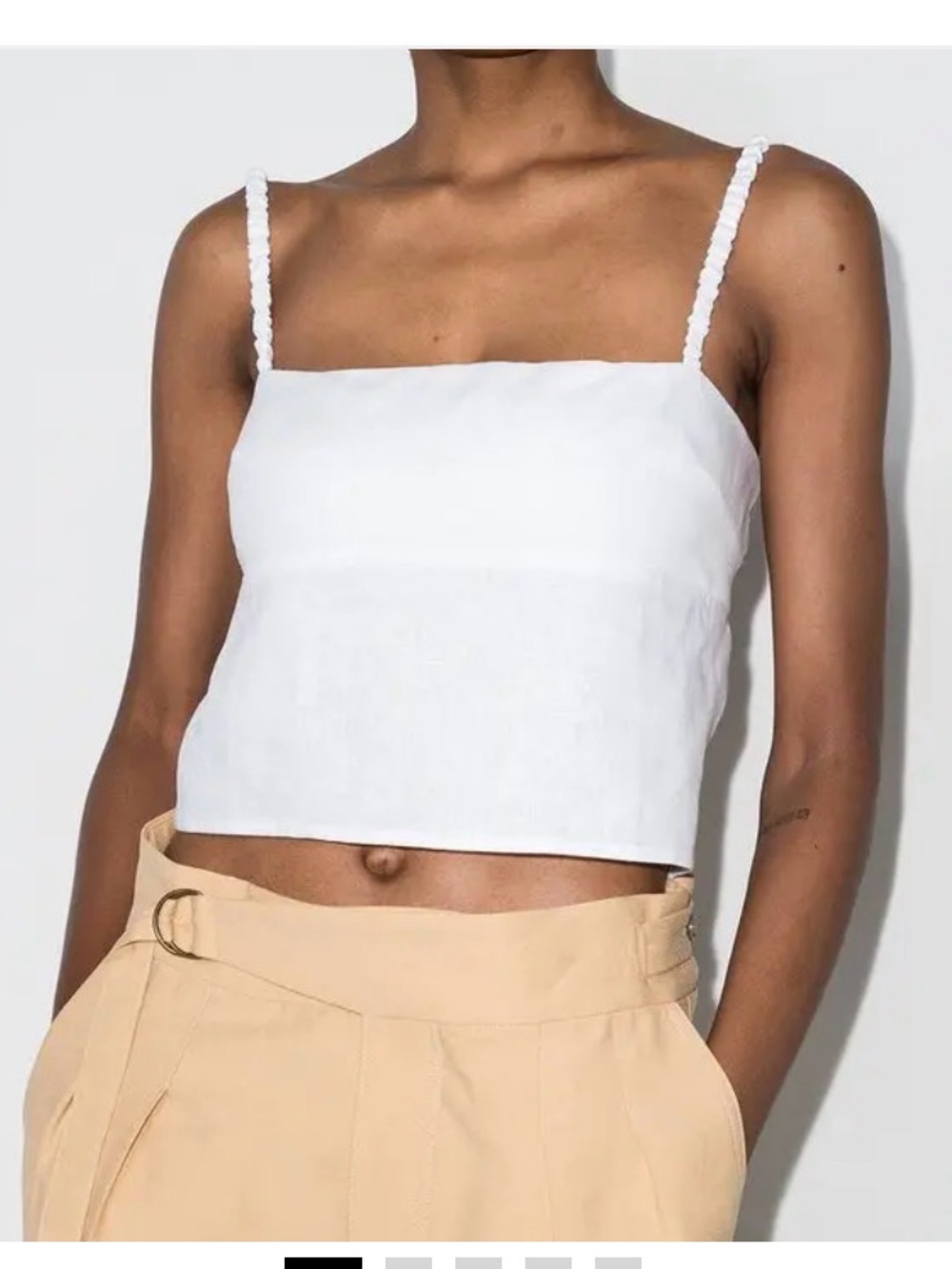 Reformation White Braided-Strap Linen Crop Cami